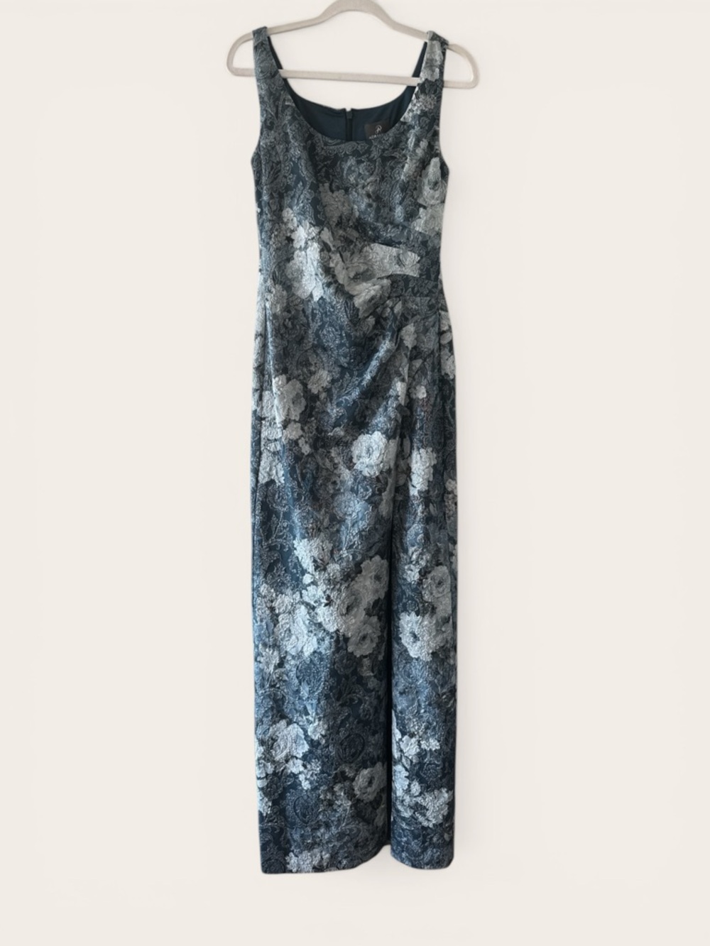 Adrianna Papell Sleeveless Floral Print V-Neck Maxi Dress in Blues size 2